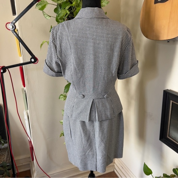 Vtg Donna Ricco Silk Blend Navy White Check Print Skirt Suit - Size 12 - Picture 3 of 12